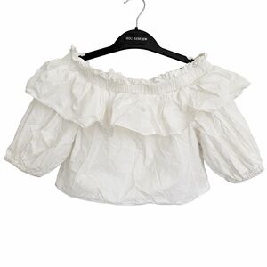 French-Style White Off-Shoulder Ruffle Top – Size S